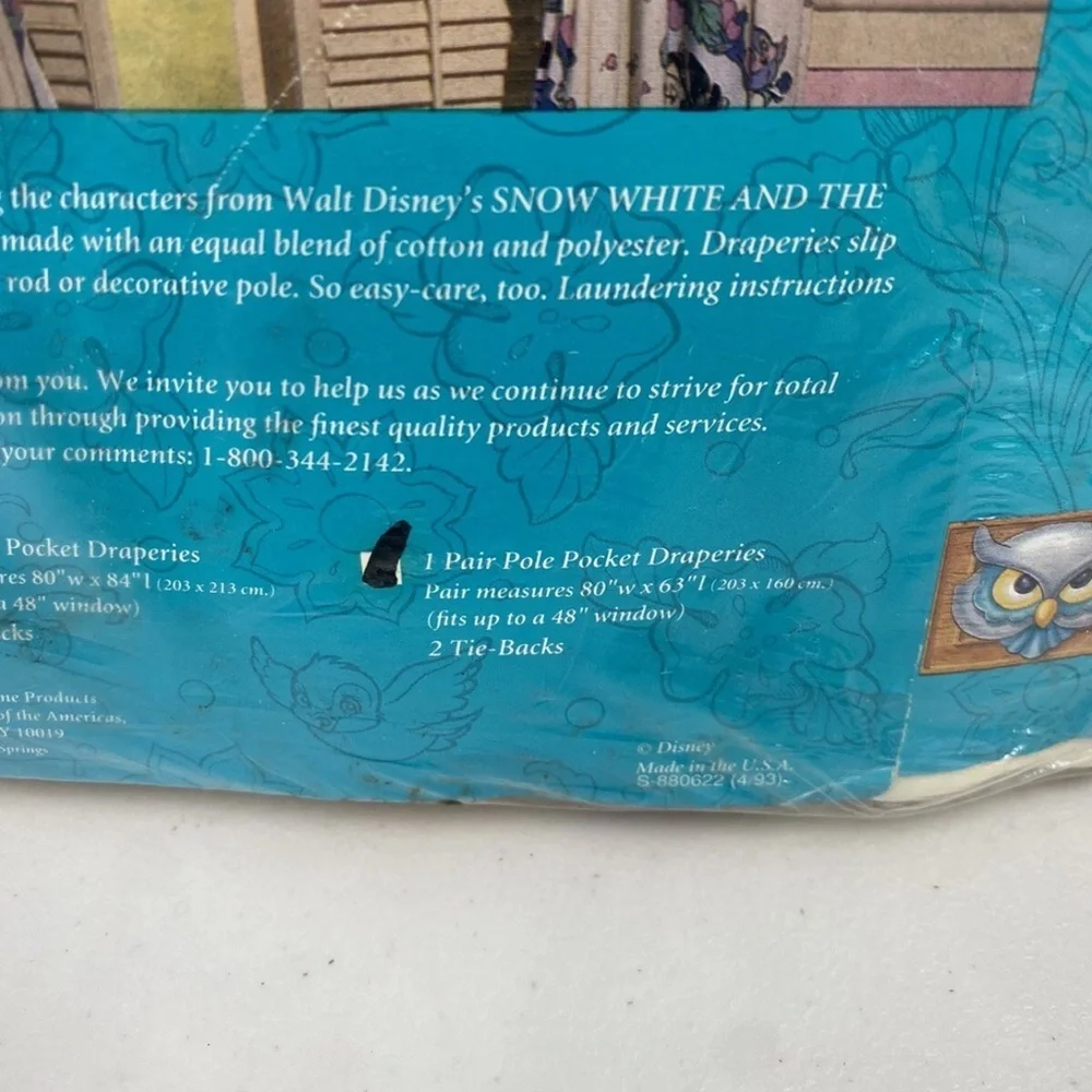 Disney Snow White & The Seven Dwarfs Draperies 80 x 63 w/ Two Tie Backs Vintage